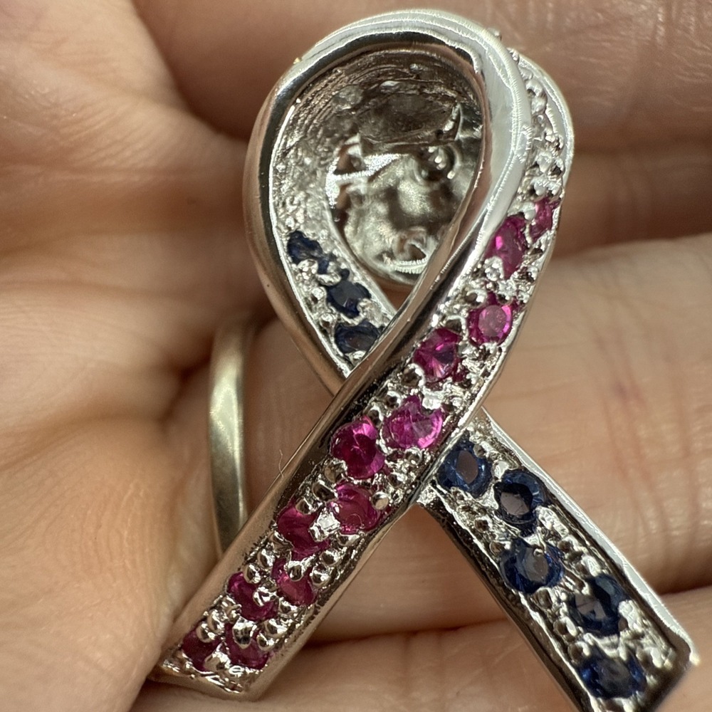 Red White Blue Jewels Ribbon Pin Nice Design & Quality - Picture 4 of 9
